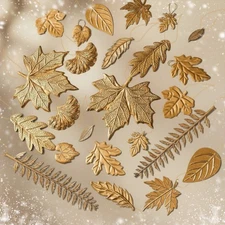 24 Pcs Christmas Brass Leaves Tree Ornaments Gold Leaves Decorations Metal Ha...