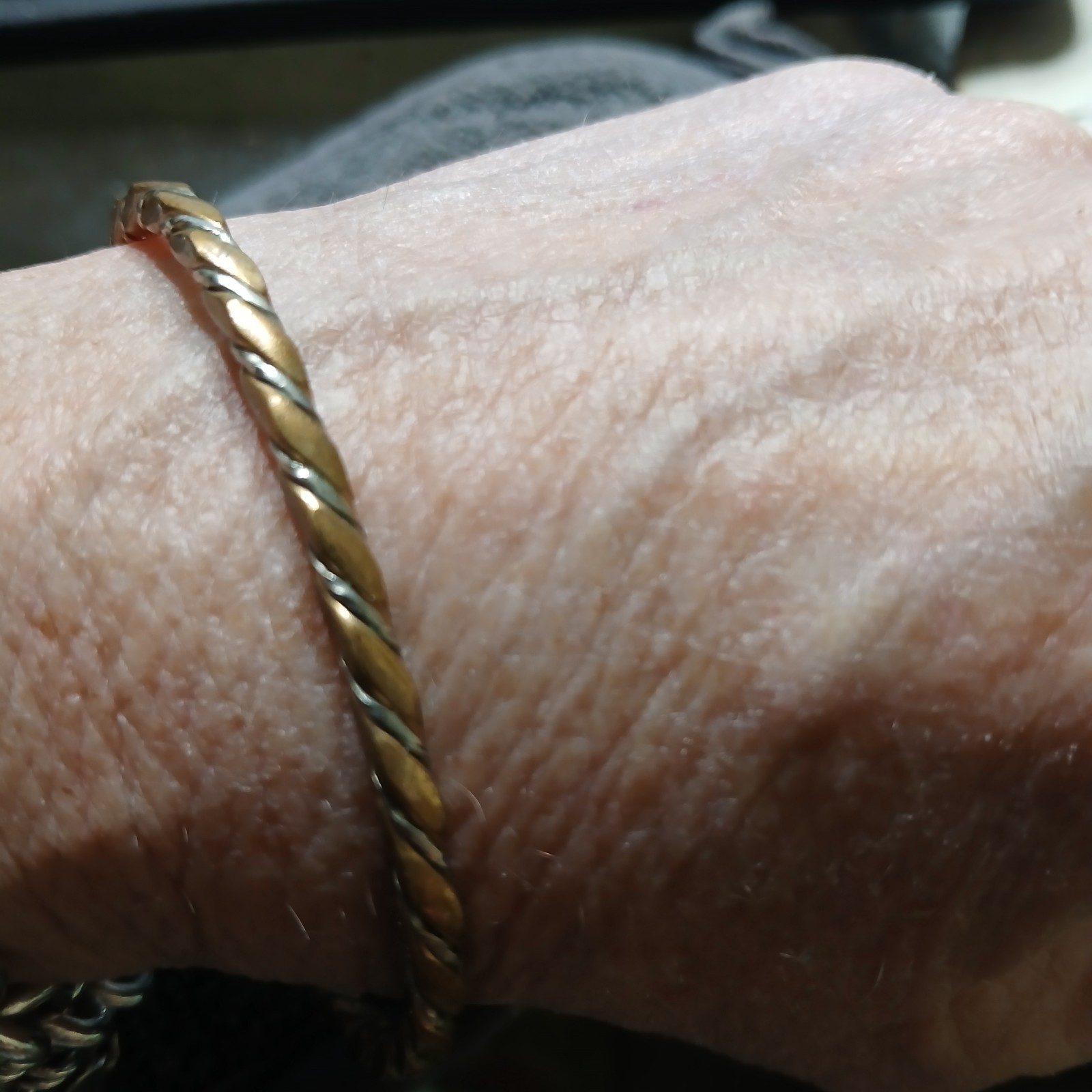 Twisted Brass Silver Open Bangle - image 2