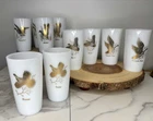 10- Vintage MCM Federal Milk Glass Gold Wild Game Bird Glasses