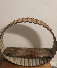 Upcycled Primitive Farmhouse Rustic Round Metal Wall Shelf 20" Industrial 