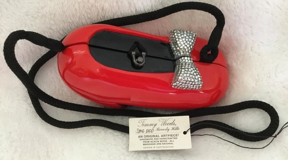 NUEVO CON ETIQUETAS TIMMY WOODS *Zapato rojo con cristales* Bolso sin asas de hombro RARO ÚNICO Foto 2 de 4