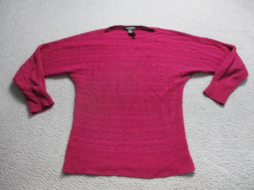 Lauren Ralph Lauren Sweater Womens Medium Pink Fisherman Knit Long Sleeve