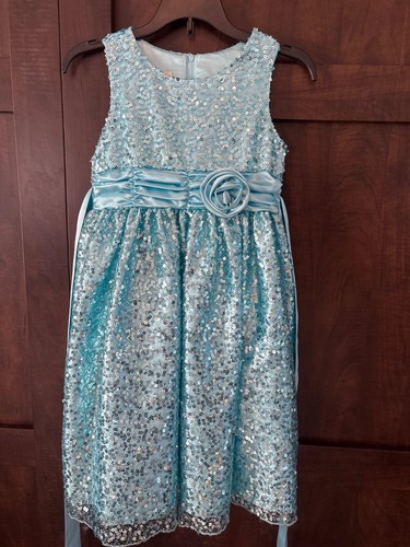 Girls American Princess Aqua Party Dress w Sequins Size 7