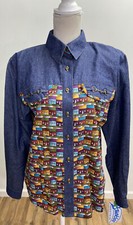 Vintage Buckles NWT Button Down Shirt Women  s Medium Multi Color Houses Denim