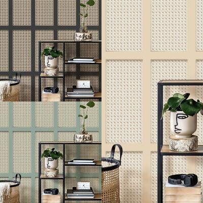 Rohr Holz Panel Tapete edles Dekor Korbgeflecht Rattan modern creme schwarz grün
