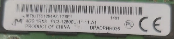 4GB PC RAM Micron PC3 - 12800U DDR3 MT8JTF51264AZ-1G6E1 1Rx8 - Immagine 2 di 3