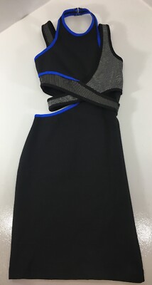 Alexander Wang Womens Halter Neck Midi Dress W Cut Out Side Black/Blue 2  P/O @ | eBay