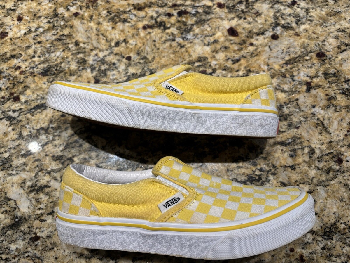 Cool! Vans Missy Youth Checkered YELLOW Slip On Sneakers/Shoes Girls Size 