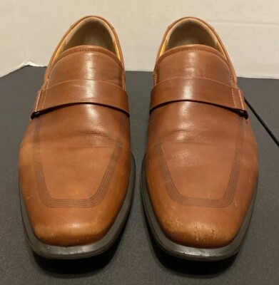 ECCO Edinburgh Mens Size EU 46 US 12 Honey Brown Leather Slip On Buckle  Loafers