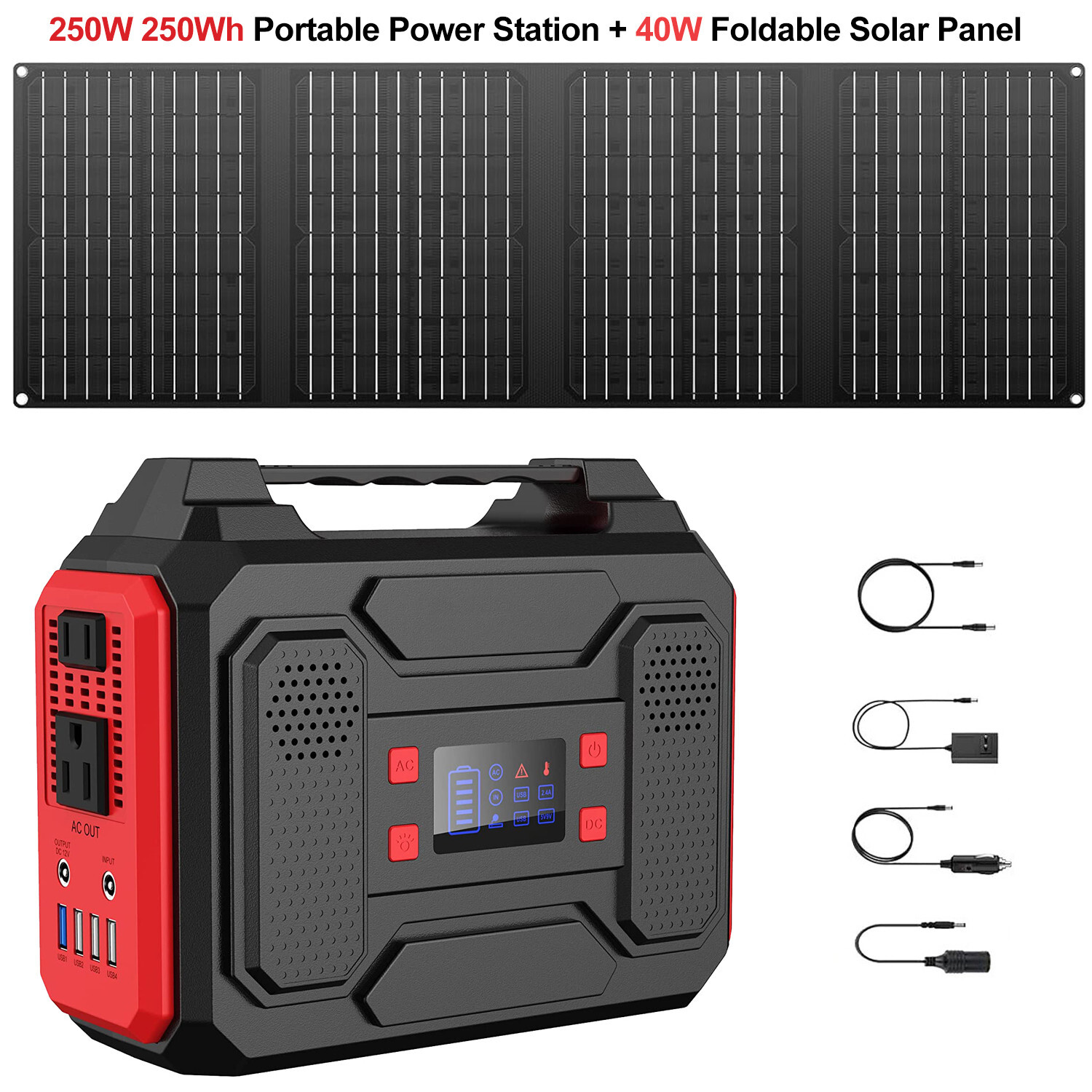250W 250Wh Portable Power Station Camping Battery Bank Charger + 40W Solar Panel