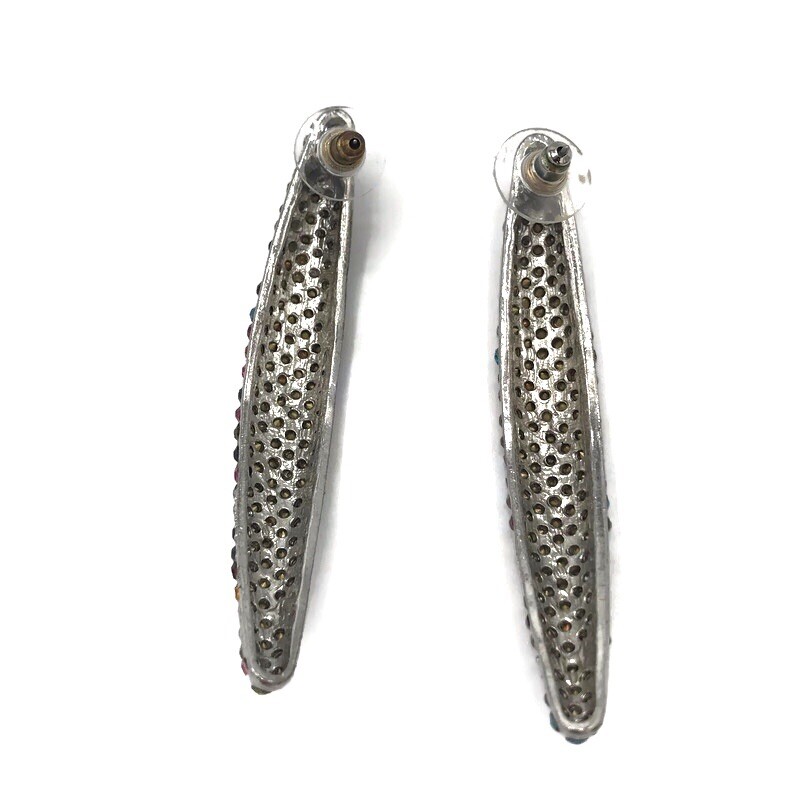 Multi Colored Rhinestone Pierced Linear Earrings - image 7