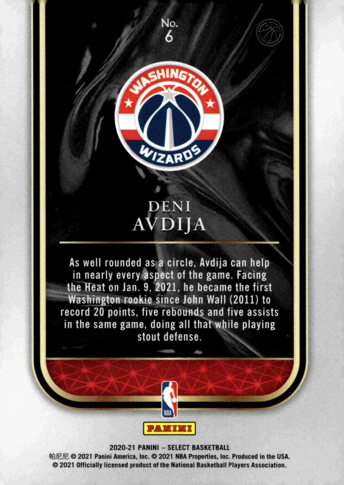 Deni Avdija - 2020-21 Panini Select Rookie Selections Card #6 - Image 2 of 2
