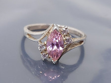 Vintage Sterling Silver Pink White Crystal band Ring size 8