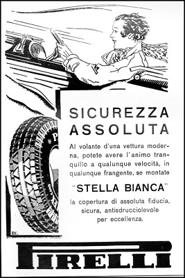ADVERTISEMENT 1932 TYRES PIRELLI WHITE STAR WOMAN BEHIND THE WHEEL SAFETY