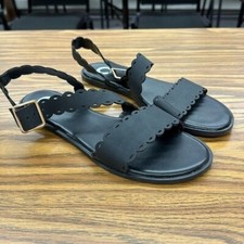 NWT Journee Collection Womens Black Flat Strappy Sandals AUBRINN Buckle Shoe 9M