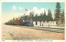 Postcard OSL Depot western Entrance Yellowstone Railroad HHT CO 23-6465