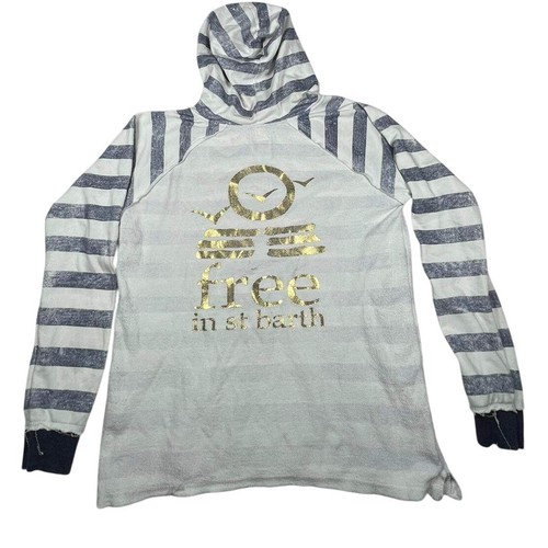 Free in St Barth Striped Hoodie V-Neck Pullover Beach Cover Up Top Size S $295 - Picture 4 of 10