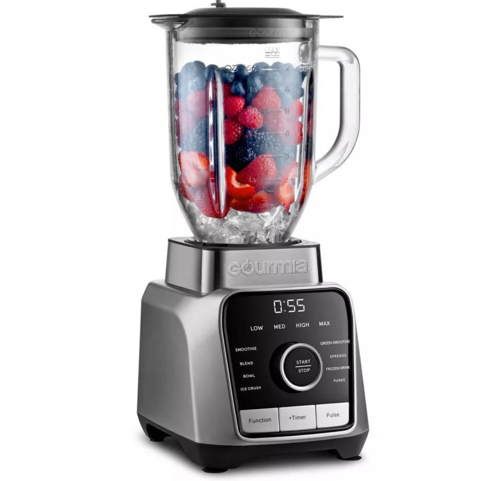 Gourmia Digital Blender 8 Programs 4 Speeds 7 Cup RoundPlated Blender