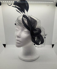 Lace Black Veil Bow With Feather Woman Gloves Earrings 3 Pcs