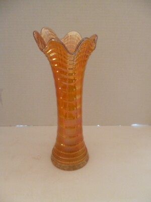 Vintage Imperial Carnival Marigold 12'' Ruffled Swung Vase