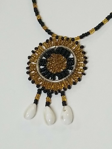 Native American Style Beaded Necklace, Brown/Goldish Black and shell - Picture 2 of 6