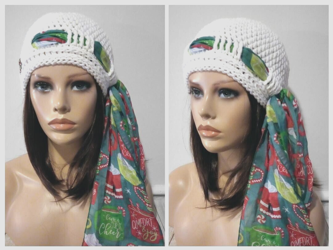 Handmade crochet scarf and beanie set for women chemo cancer Christmas cocoa cozy  