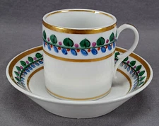 Old Paris Blue Purple Red & Green Floral Gold Coffee Cup & Saucer C.1815-1830 A