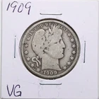 1909 50C Barber Liberty Head Half Dollar in VG Condition #5109
