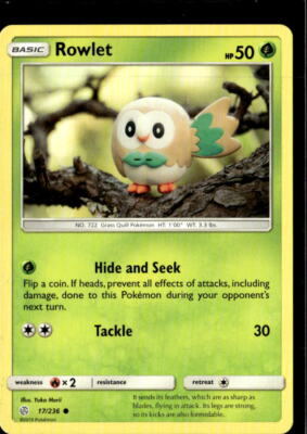 Pokemon Rowlet 17/236 Cosmic Eclipse Non Holo Common  2 Card Lot