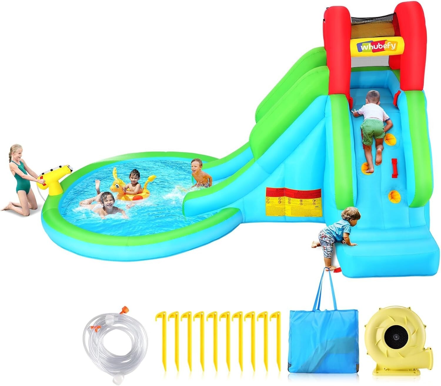️Tobogán acuático para patio trasero para niños, gorila con piscina tobogán, soplador, parches de reparación