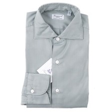 Finamore Napoli Sea Green Herringbone Extrafine Cotton Shirt 15 Eu 38 NWT