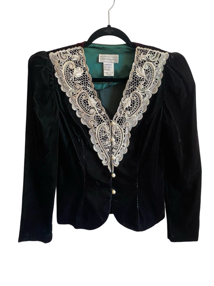 Chaqueta De Colección Scott McClintock Estilo Victoriano Con Cuentas Verde Oscuro Terciopelo Talla 8 Foto 4 de 4