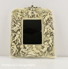 Vintage or Antique Desk Wall Vanity Mirror Chalkware Cherubs Relief Frame