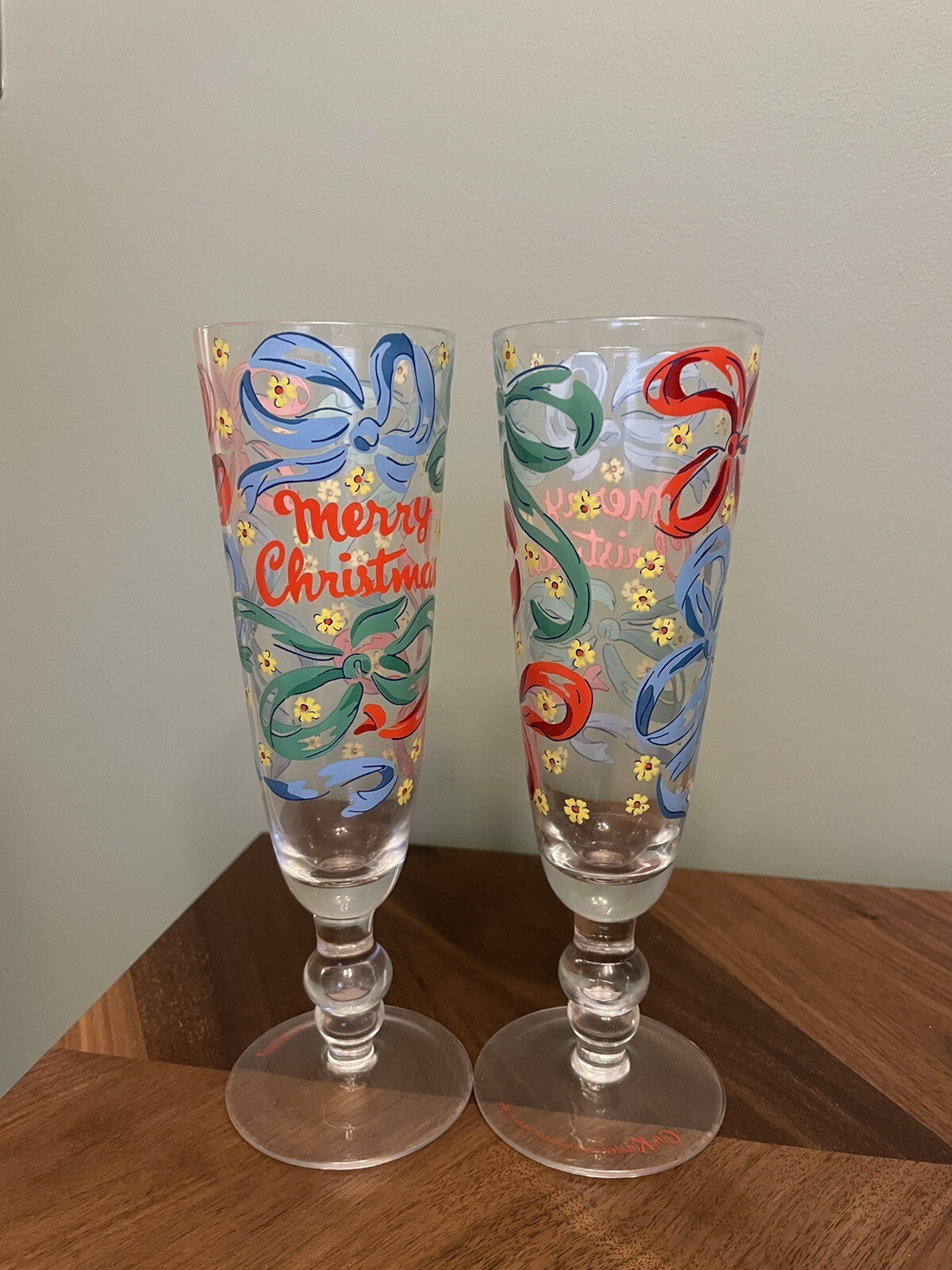 Cath Kidston Merry Christmas Champagne Flutes Glasses X 2 eBay