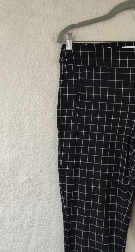 Elle Mujeres Leggings Medianos Negros Cuadros Mezcla Rayón Pierna Ajustada Elastizada Calce Pantalones Foto 2 de 4