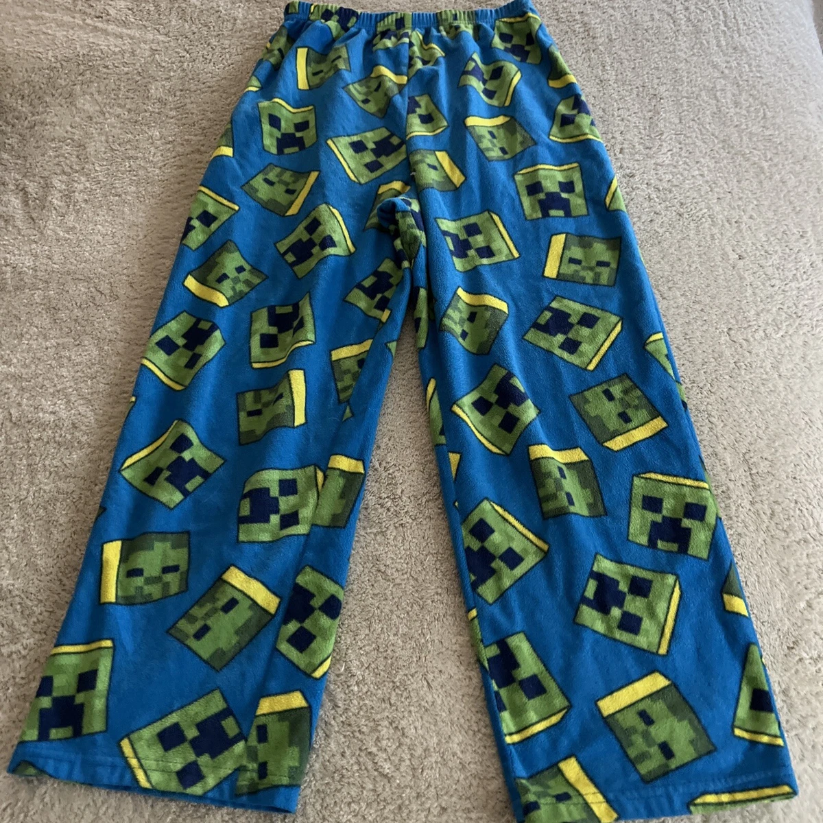 Minecraft Boys Blue Green Yellow Creeper Fleece Pajama Pants 12