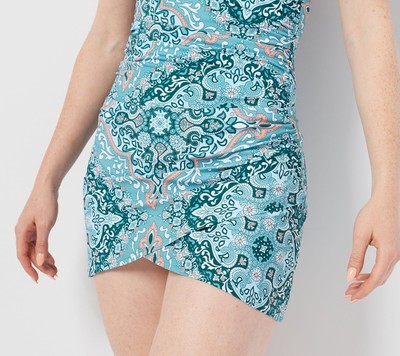 Jantzen Women's Swimsuit Sz 12 Ruched Faux Wrap Swim Overskirt Blue A399427