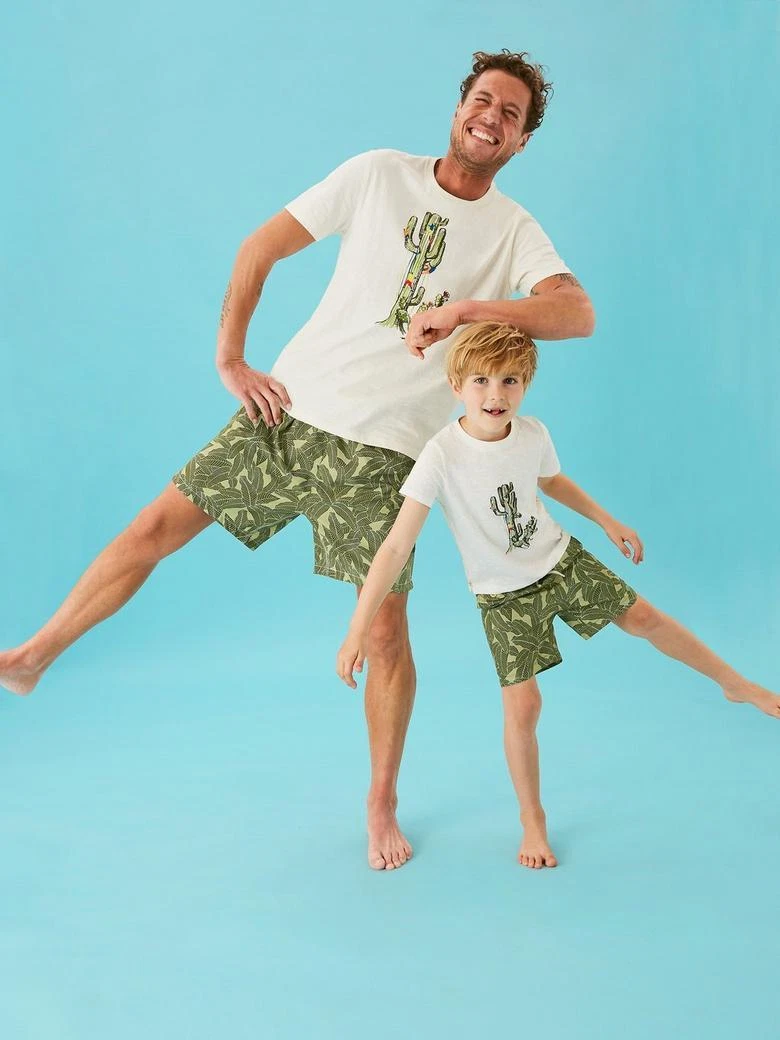White Stuff Mini Palm Print Swim Short for Boys Lightweight Elastic Waist Shorts