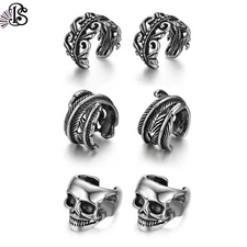6pcs Men Women Retro Leaf Skull Ear Cuff Non-Piercing Earrings Punk Clip on Set
