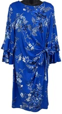Shelby & Palmer Women Dress Size 10 Blue Floral Short Sleeve Drape Ruffle NWT Ne