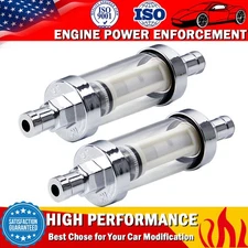 2PCS 9748 Universal Fuel Filter ​Clear View Inline 3/8" Chrome Hose Barb Petrol