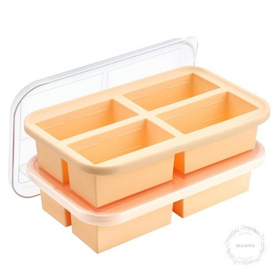 Super Ice Cube Tray 1 Cup X 4 Portions Big Silicone Freezing Mold with Lid, for