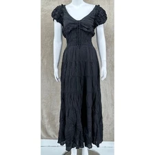 Love the Label Anthropologie Dress Womens Small Black Caroline Maxi Smocked Boho
