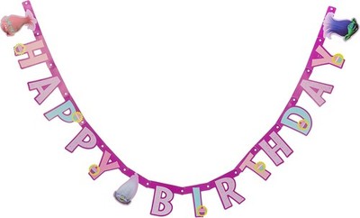 1x Happy Birthday Girlande Papier-Party-Kette Trolls ca. 1,9m