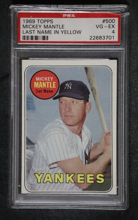 1969 Topps #500 Mickey Mantle Last Name In Yellow PSA 4 