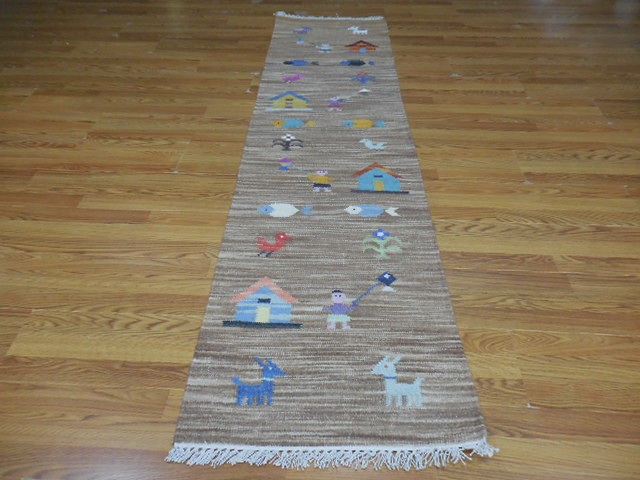 MODERND  ANATOLIA FLATWAVE KILIM GEOMATRIC  HUNTING DESIGND 2x8 RUG