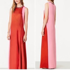 Tory Burch Courtney cupro-silk embellished Gown Maxi Dress Sz 4 Red Pink