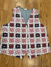 Vtg VICTORIA JONES Red White Blue Floral Patchwork Vest 1X Patriotic READ