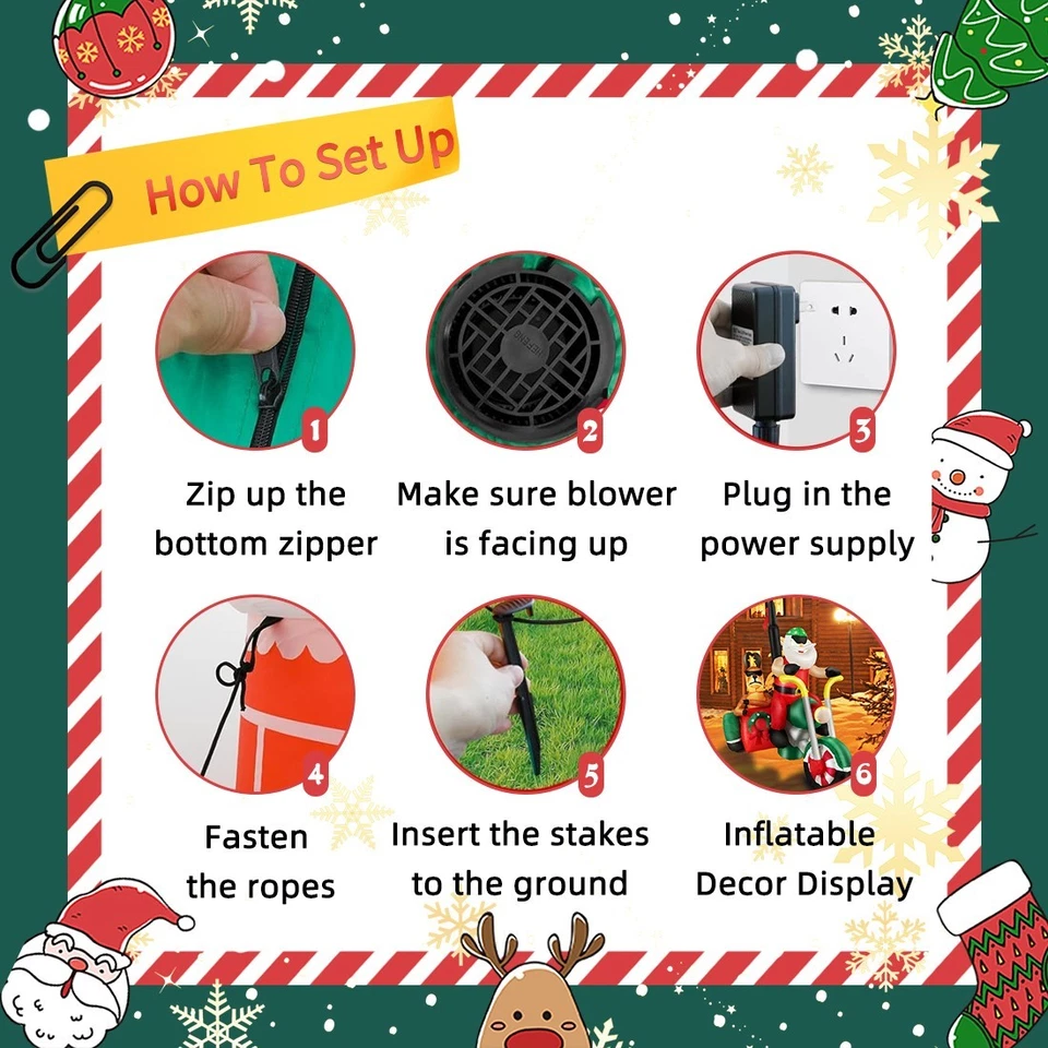 Decoración inflable de patio de renos de motocicleta paseo de Papá Noel de Navidad de 8 pies Foto 4 de 4