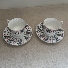 Queens Cut For Coffee Porcelain Cards 2 Cups & Saucers ,